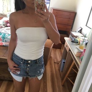 OOTDfash White Ribbed Tube Top Bodysuit